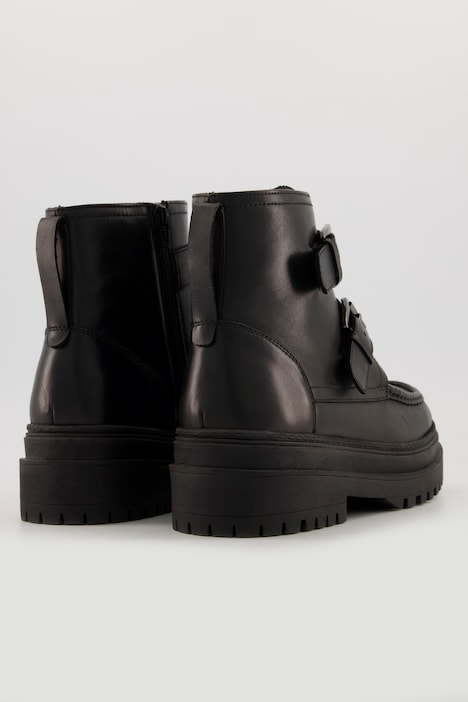 Chunky Leder-Boots, doppelte Schnalle, Weite H