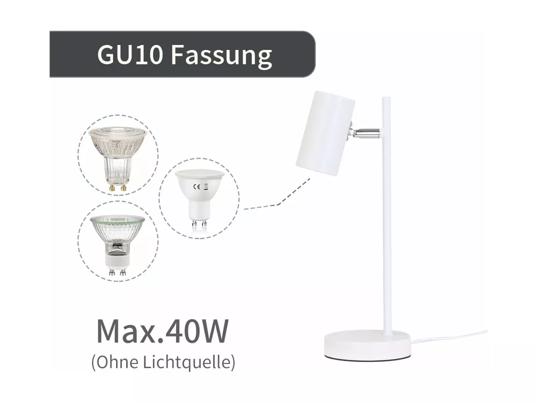 NETTLIFE lampe de chevet chambre lampe de table blanc pivotant 350° GU10 métal bureau