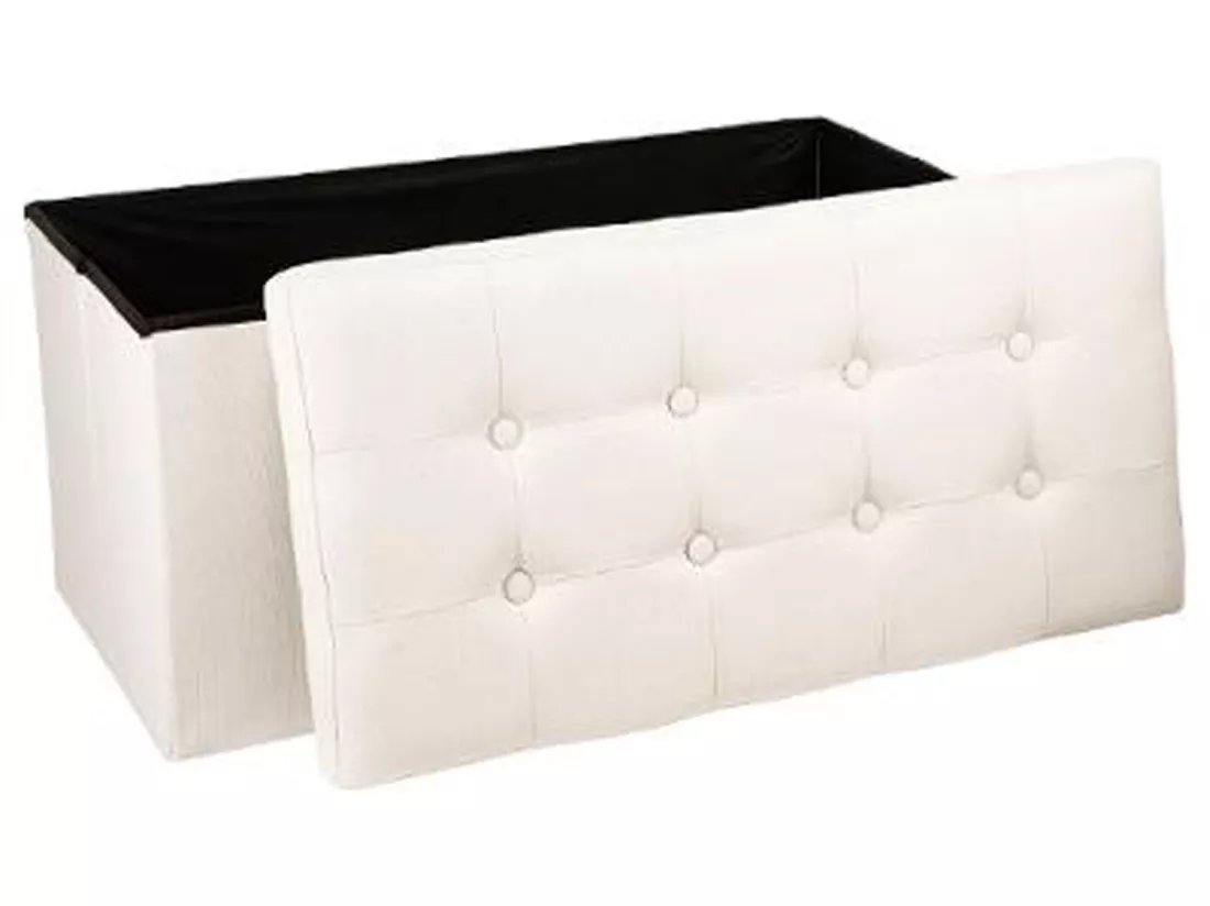 Coffre/pouf pliable en MDF et polyuréthane coloris beige - Dim : L76 x l38 x H38 cm