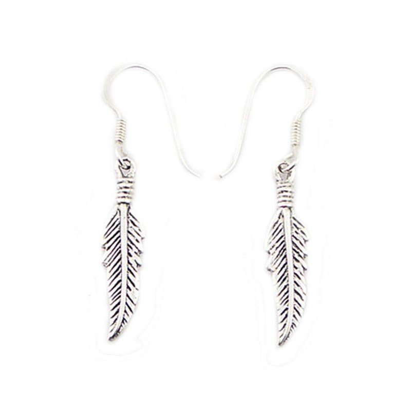 Boucle d'oreilles plume en argent