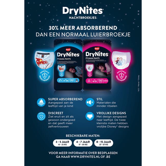 DryNites Frozen Luierbroekjes Meisjes 4 Tot 7 Jaar (17 - 30 kg) 10 stuks