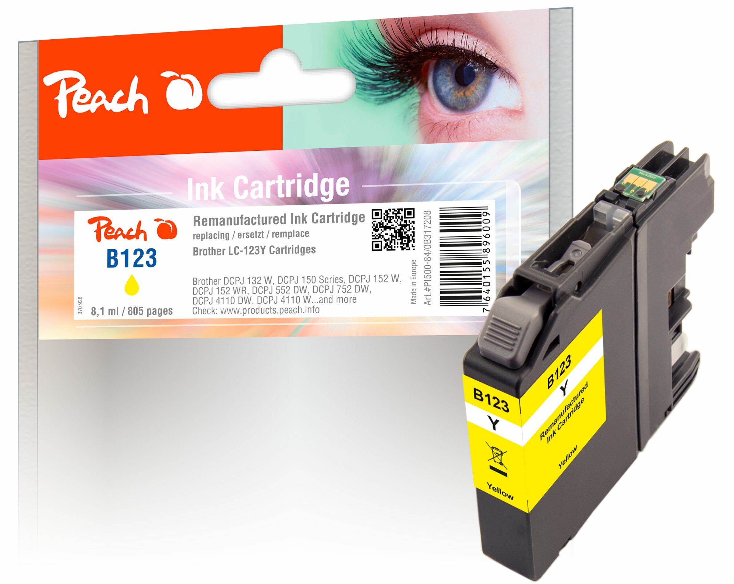 Peach B123 Y Druckerpatrone XL ye ersetzt Brother LC-123Y für z.B. Brother MFCJ 6520 DW, Brother MFCJ 870 DW, Brother DCPJ 132 W, Brother DCPJ 552 DW (wiederaufbereitet)