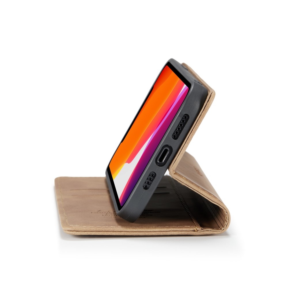 iPhone 12 / iPhone 12 Pro Leder Tasche Flip Wallet Etui mit Kartenfächern - Hellbraun