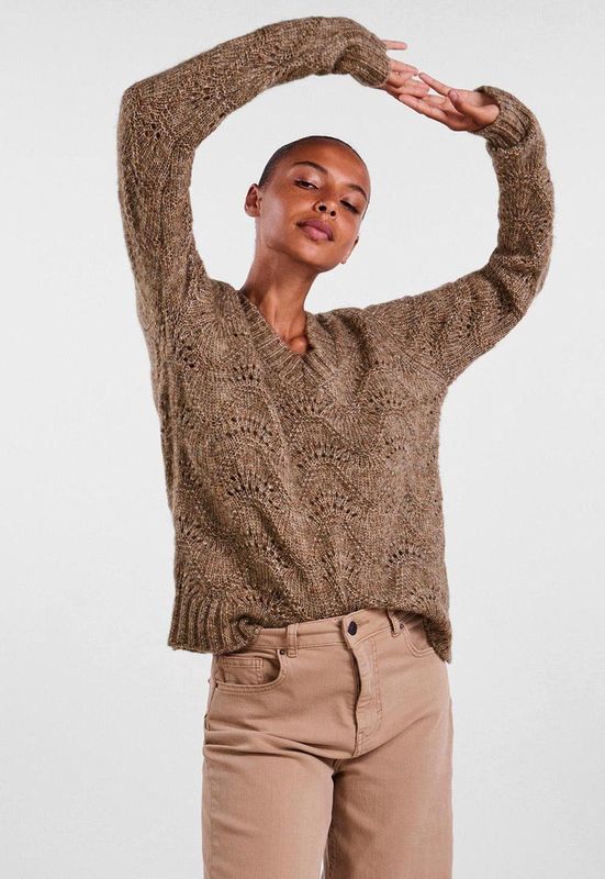 Pieces Trui Pcbibbi Ls V-neck Knit Noos Bc 17126613 Fossil Dames