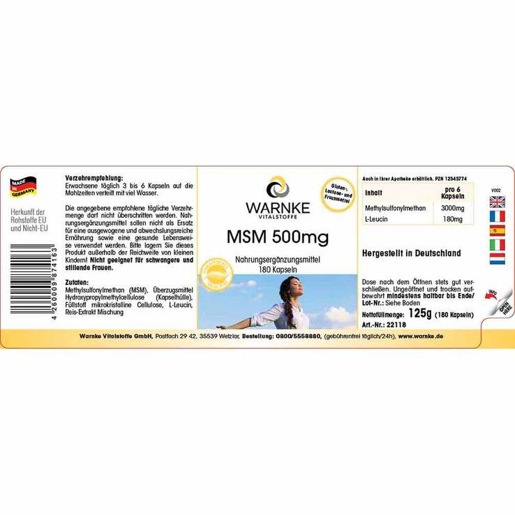 MSM 500 mg Kapseln 180 St., 180 St
