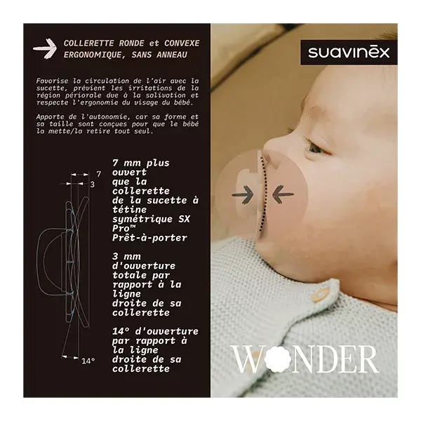 Suavinex, Wonder, Sucette réversible SXPRO 0/6mois Wonder - Illusion blue