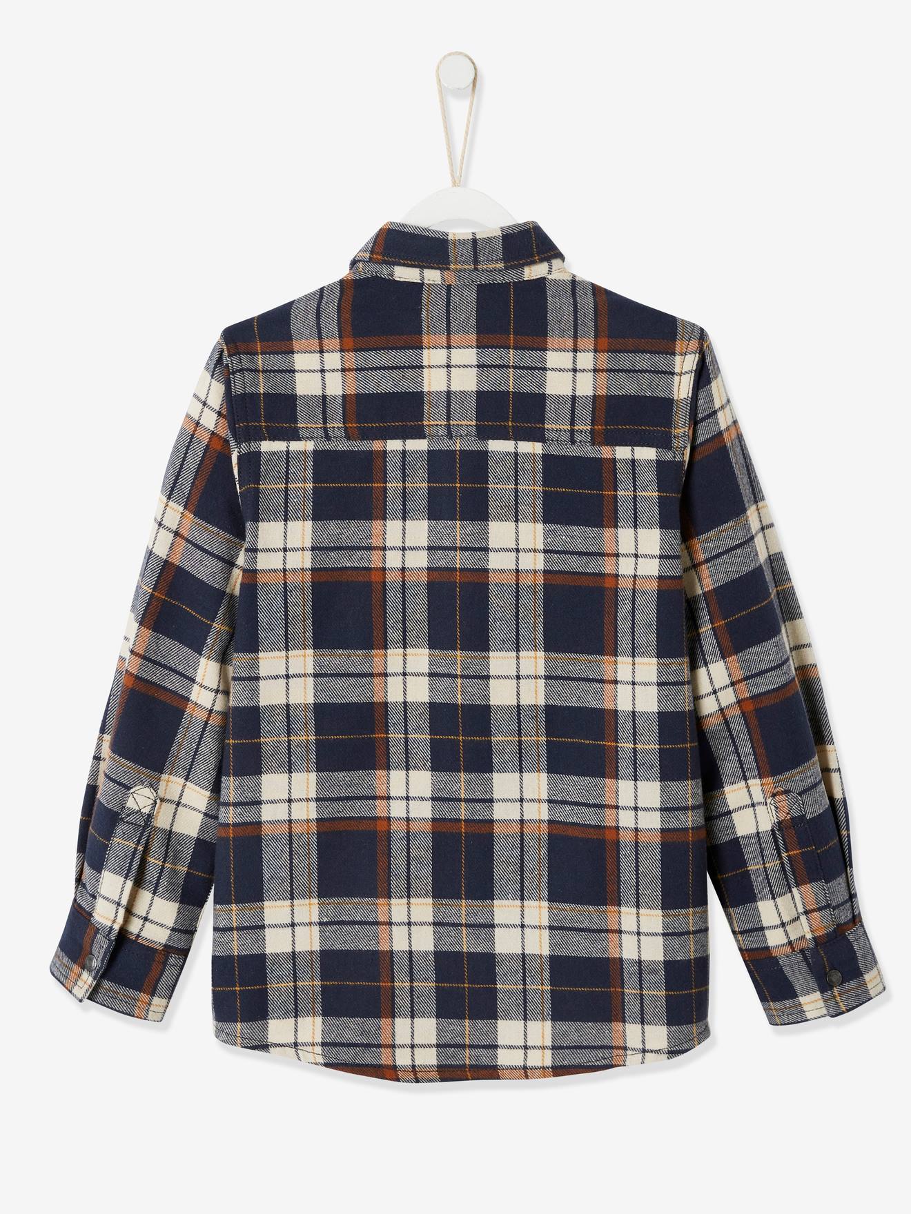 Camisa xadrez para menino, xadrez azul escuro.