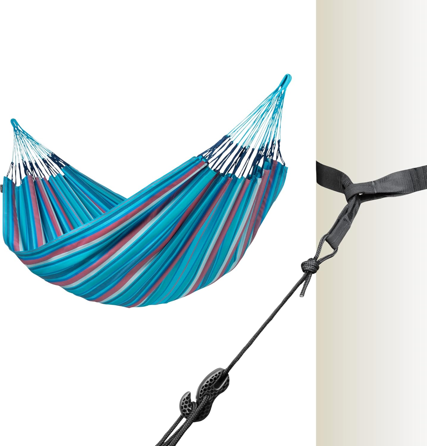 LA SIESTA® - Brisa - Kingsize + Baum- & Pfosten-Befestigung Hängematte, handgefertigt in Kolumbien, mit 180 cm Breite für entspannte Momente drinnen und draußen. (Brisa Wave)