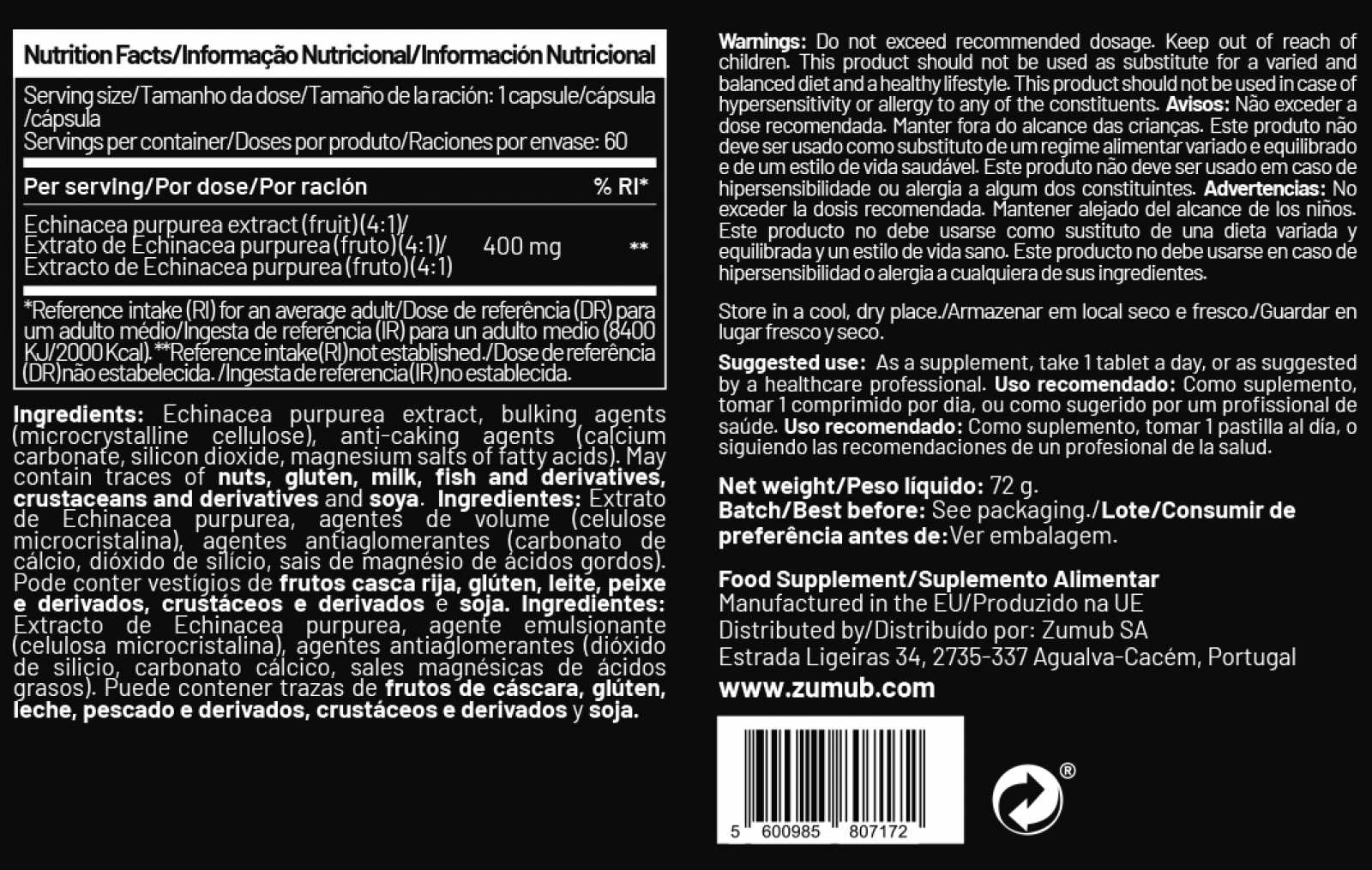 Zumub Echinacea 60 Comprimidos