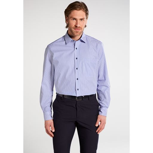 Eterna Stribet Comfort Fit Skjorte, Blå, 46