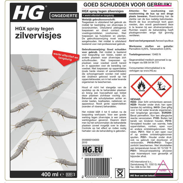 HGX spray tegen zilvervisjes 400 ml