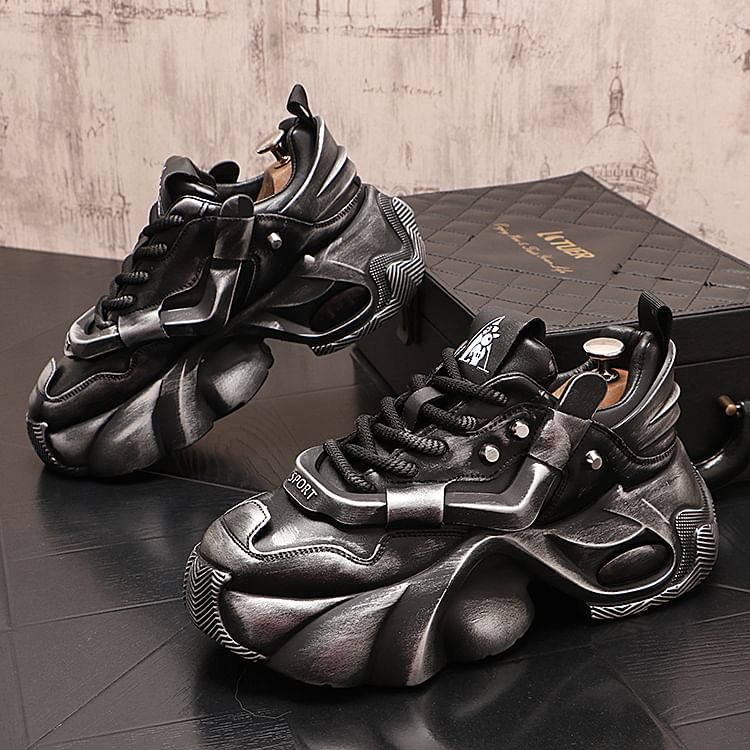 Mr Ozera - Platform Distressed Lace-Up Sneakers