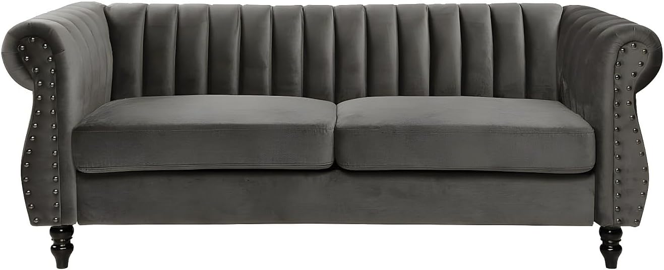 Vente-unique-Chesterfield-Sofa - 3-Sitzer - Samt - Grau - Trumbo