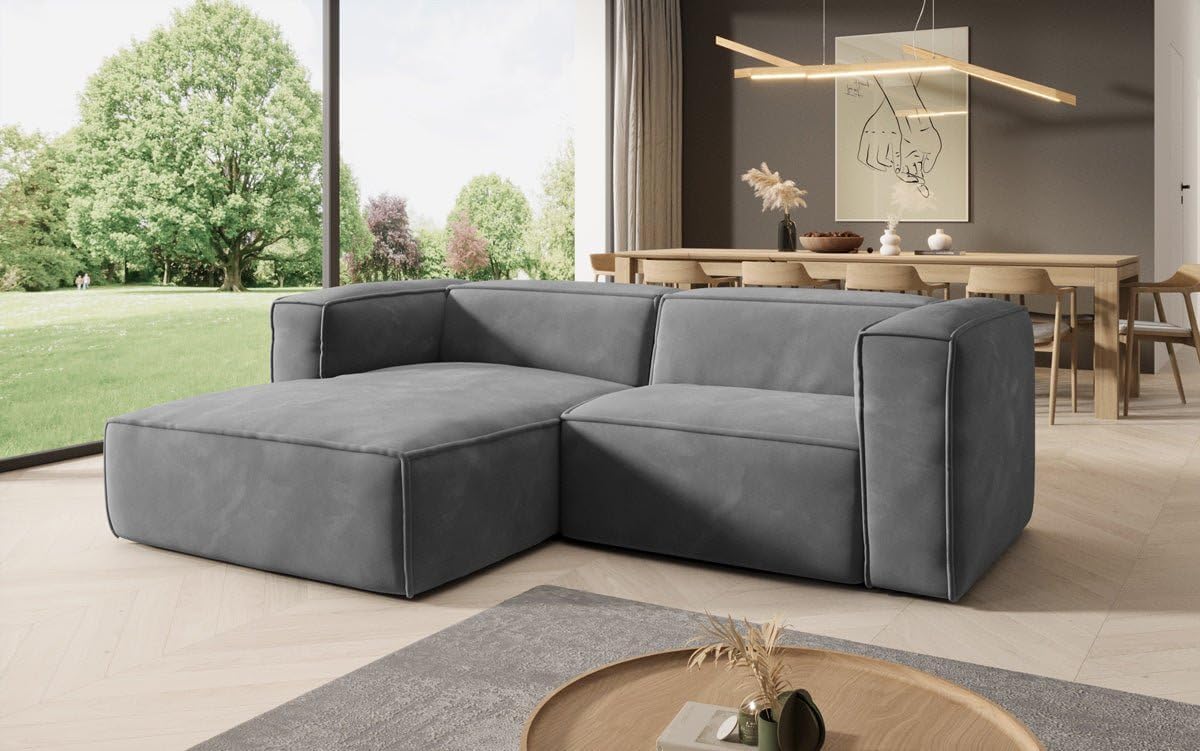 Luxusbetten24 Designer Sofa Comfy L Mini in Samt Hellgrau Links
