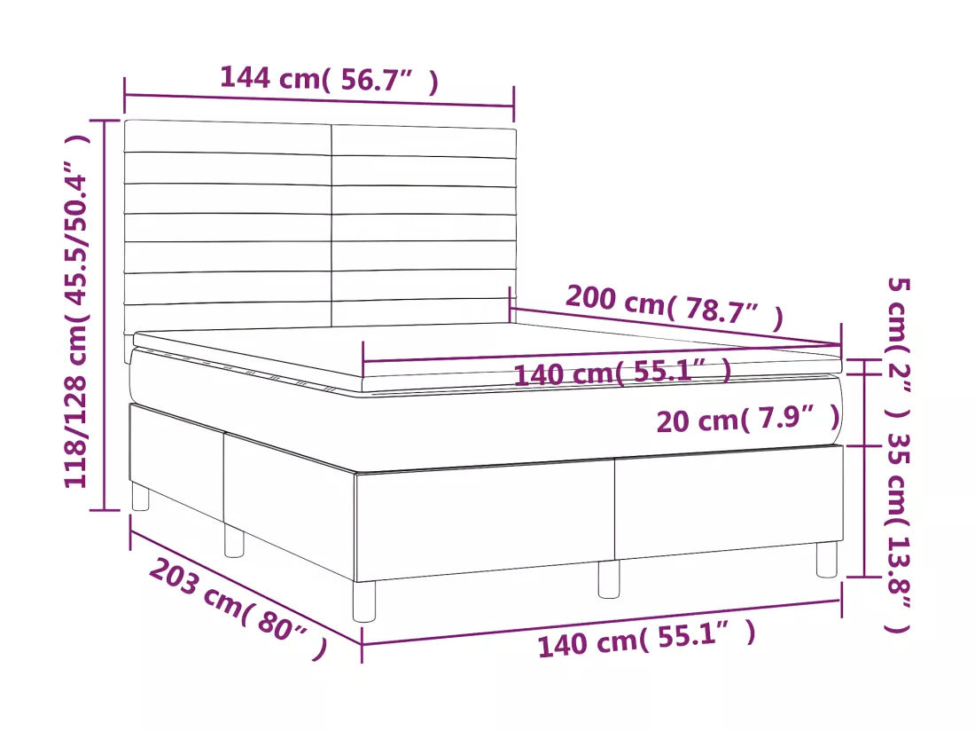 Sommier tapissier matelas et LED Vert foncé 140x200 cm Velours