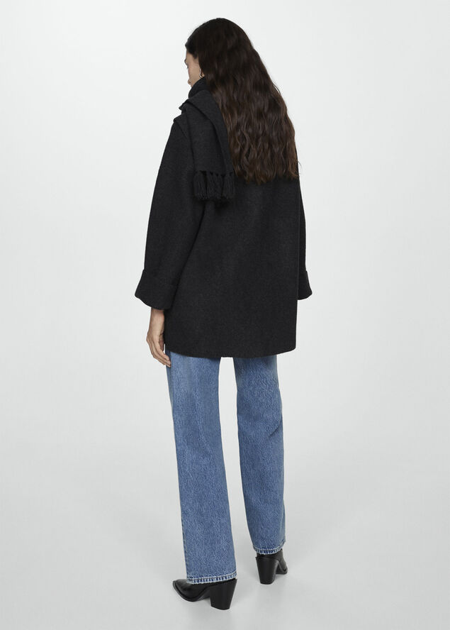 MANGO Detachable knitted scarf coat Charcoal