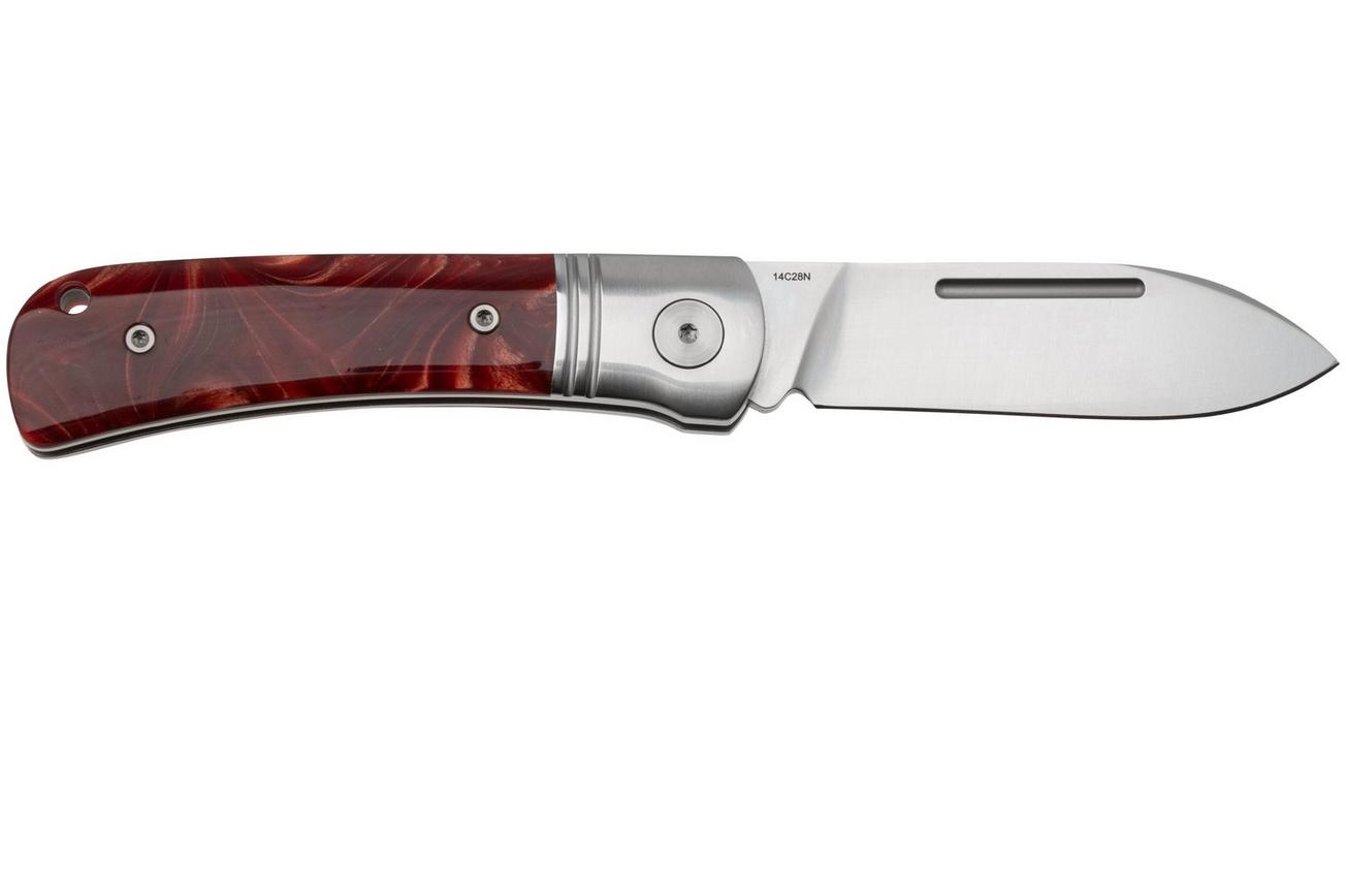 QSP Knife Hedgehog Spear Point 142SP-C, Satin 14C28N, Red Resin, slipjoint zakmes