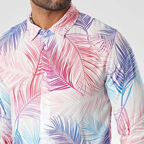 Chemise Manches Longues Blanc Rose Bleu