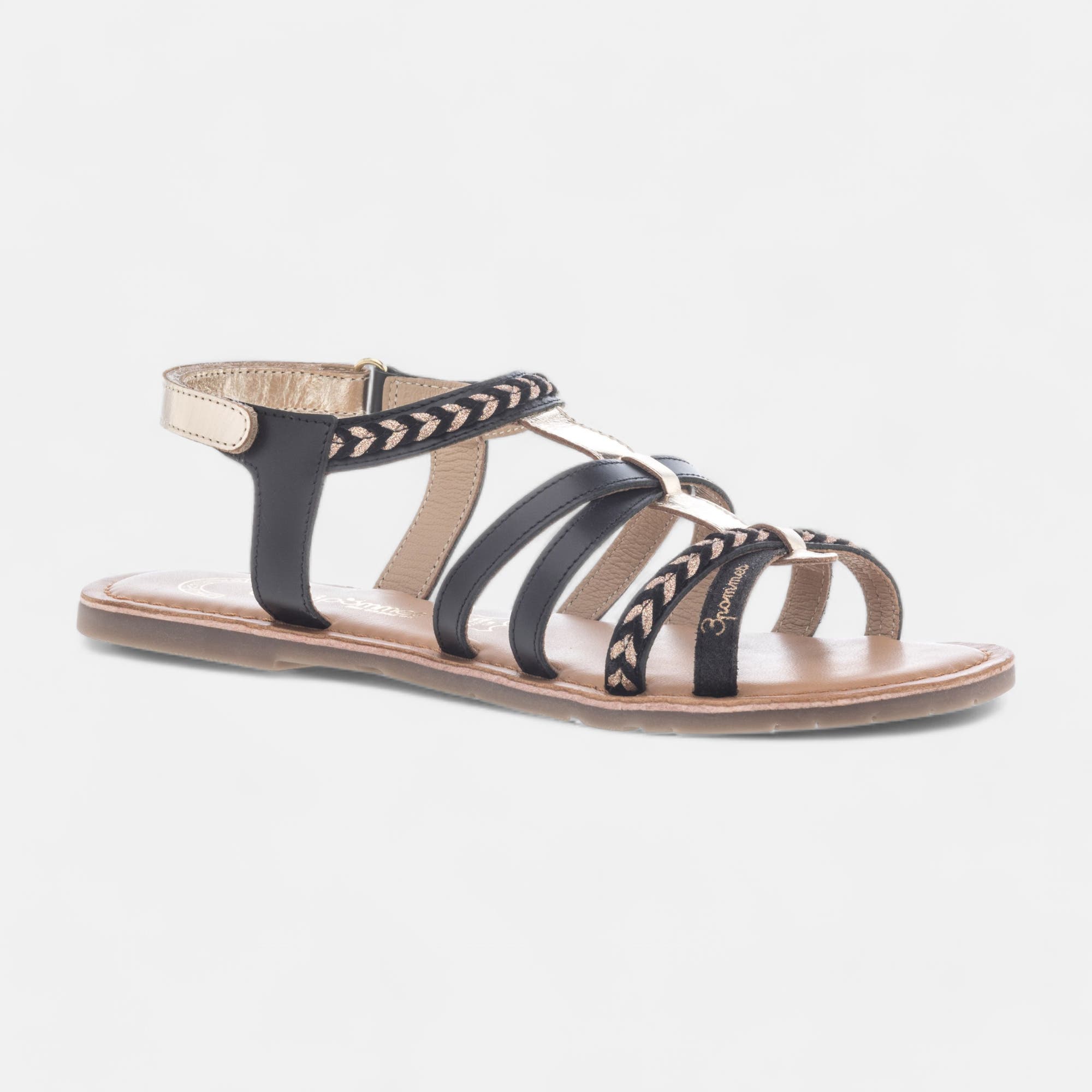 Nu-pieds Fille en cuir noir