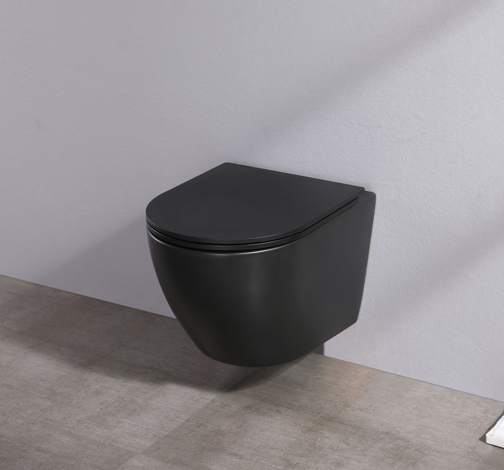 Geberit UP720 toiletset met Saniclear Itsie mat zwarte toiletpot randloos met softclose zitting