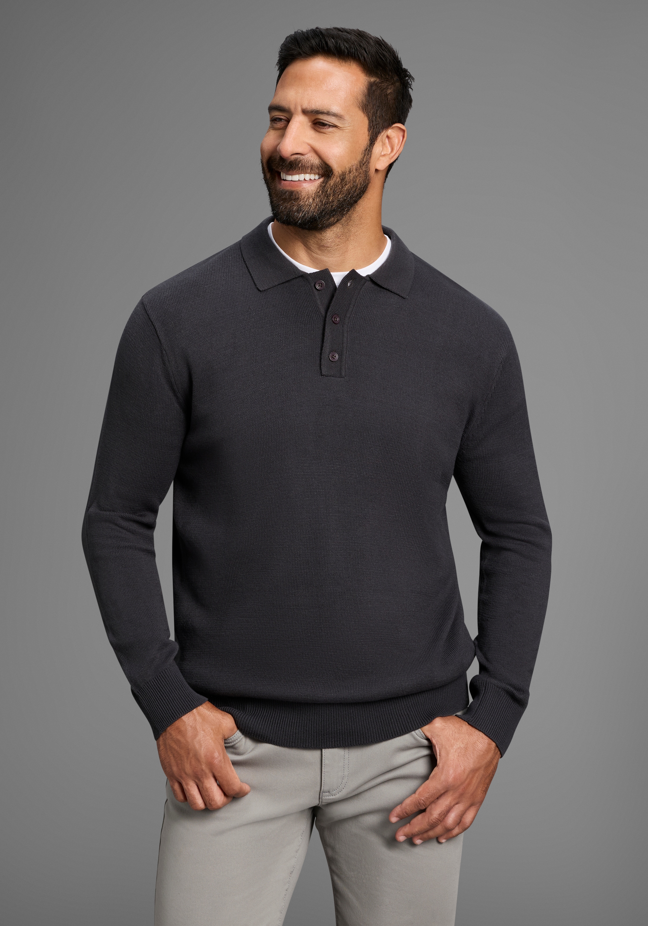 Man's World Polokragenpullover »Neue Kollektion !«, Feinstrick, ideal für die Übergangszeit, Basic Style