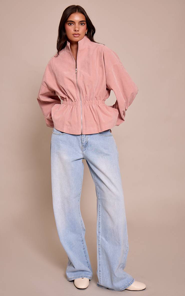 Rose Veste En Synthétique Cintrée À La Taille