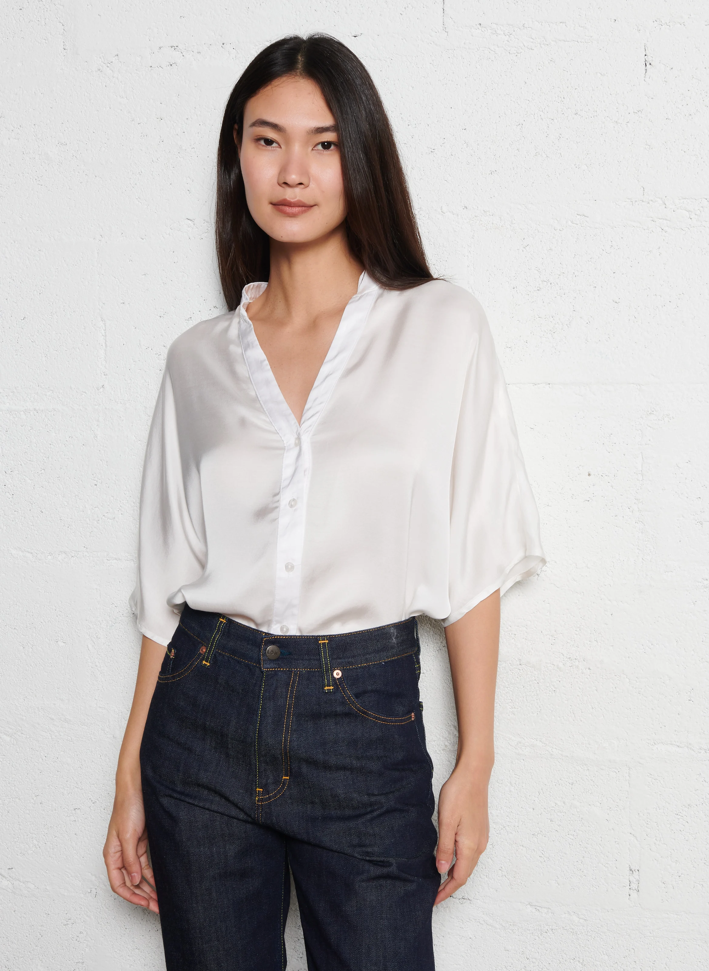 Top ample col V | Blanc