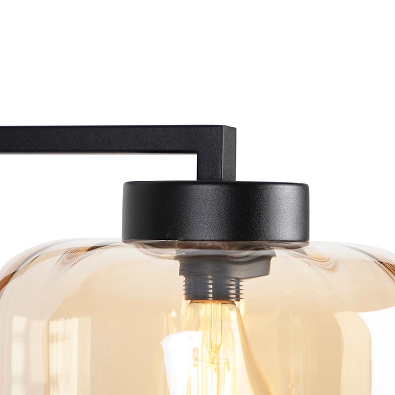 Design vloerlamp zwart met amber glas - Qara Down
