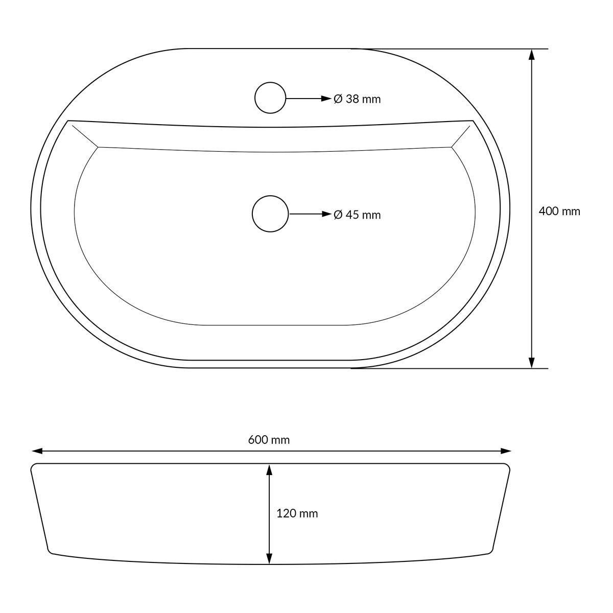 ML-Design keramische wastafel in wit, 60x40x12 cm ovaal, inclusief afvoergarnituur, moderne opzetwastafel, design wastafelmeubel, opzetwastafel, wastafelmeubel, fonteintje, voor badkamer/gastentoilet