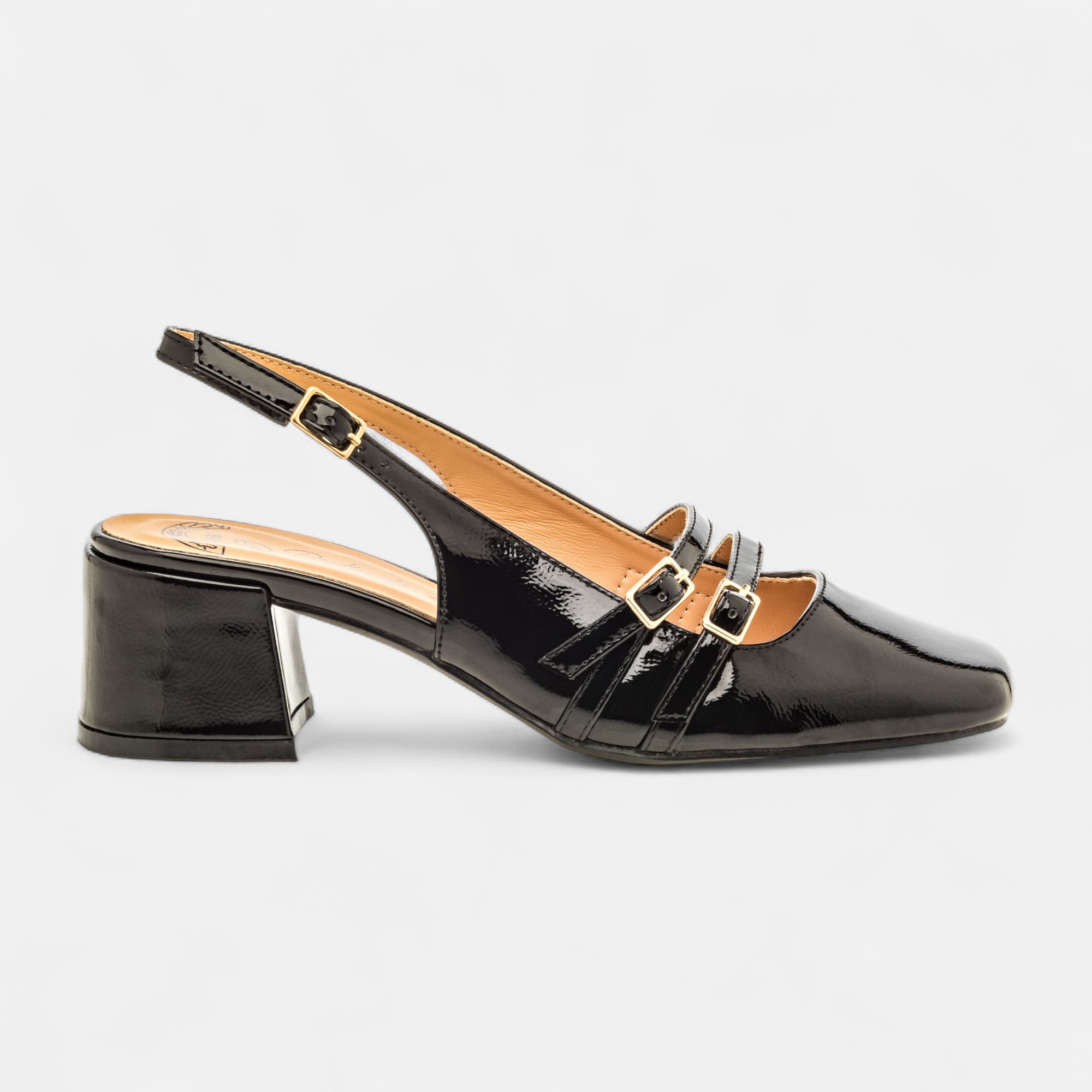 Escarpins avec bride arrière à talon Femme noir vernis