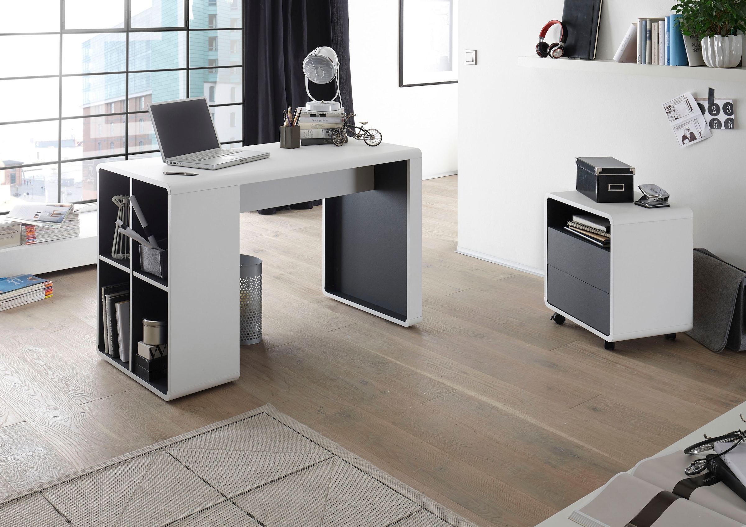 MCA furniture Rollcontainer »Tadeo« weiss matt, Absetzungen in Grau Matt