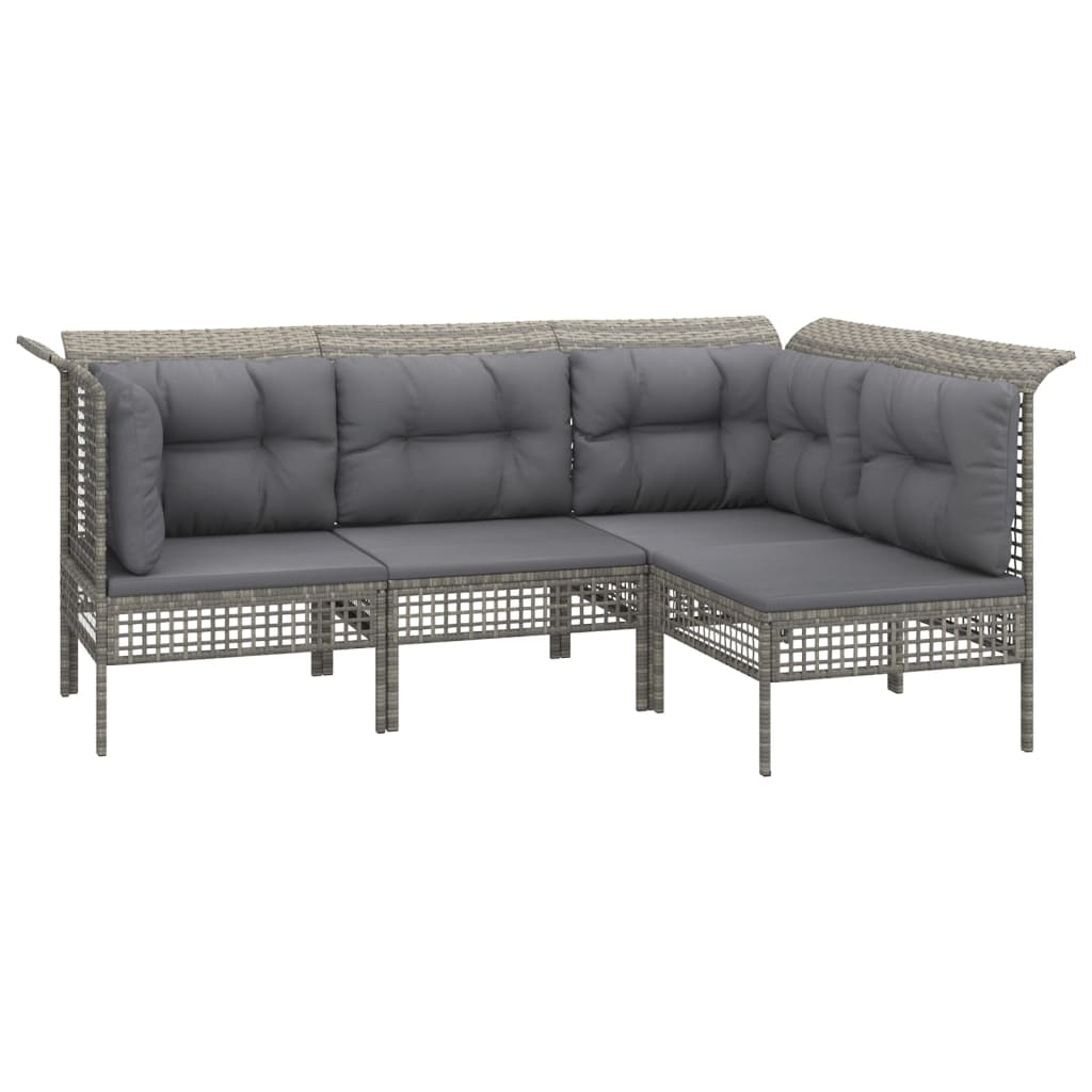 Salon de jardin meuble d'extérieur ensemble de mobilier 9 pièces avec coussins gris résine tressée