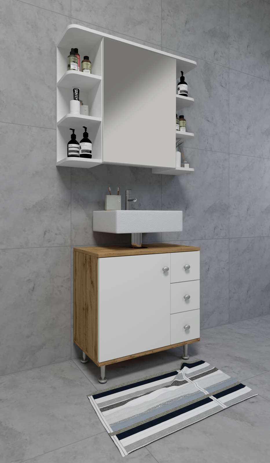 Unterschrank NILOSI M - Honig Eiche-weiß - 60 cm breit