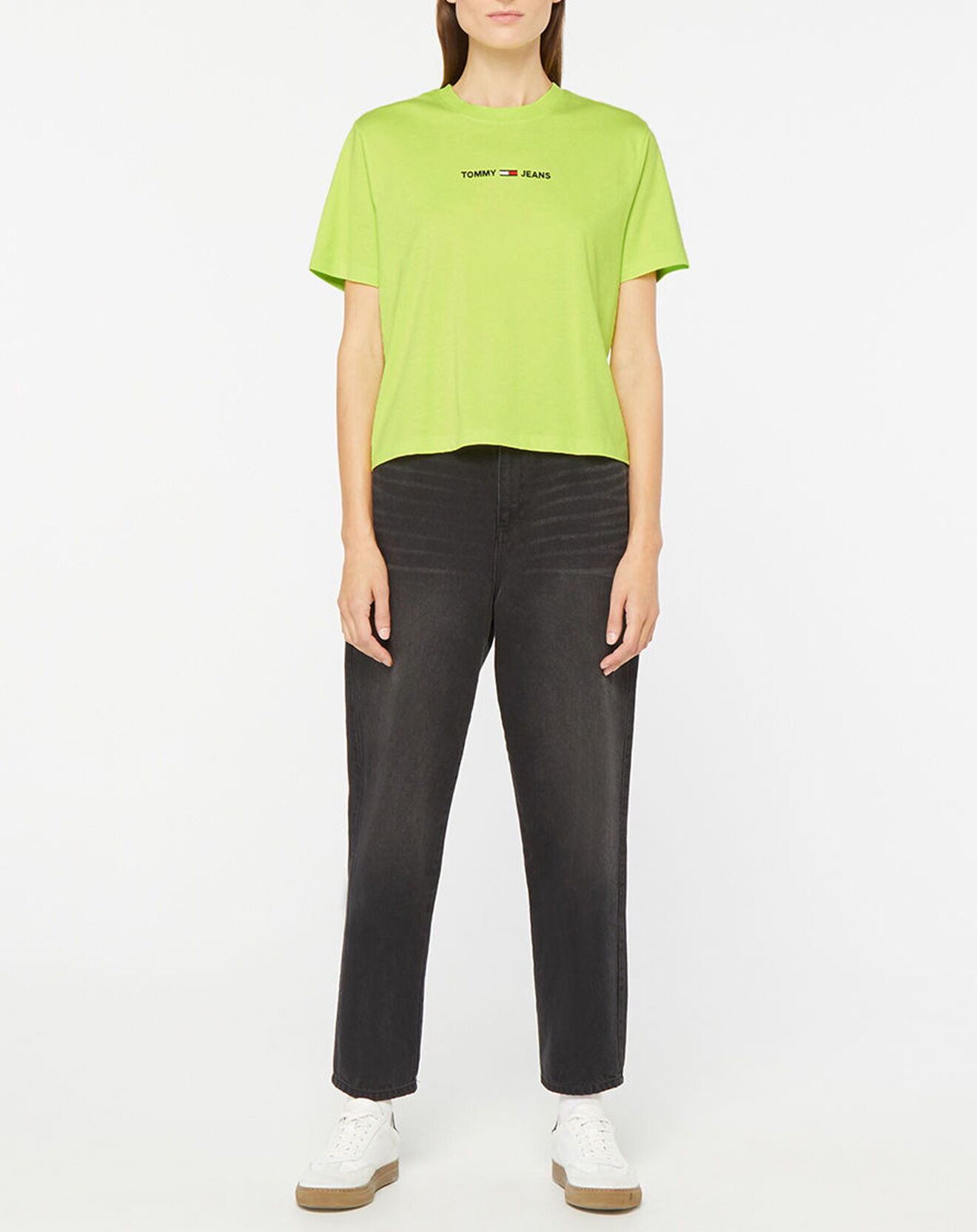 Tommy Jeans T-Shirt 100% Coton Bio Linear Logo vert fluo