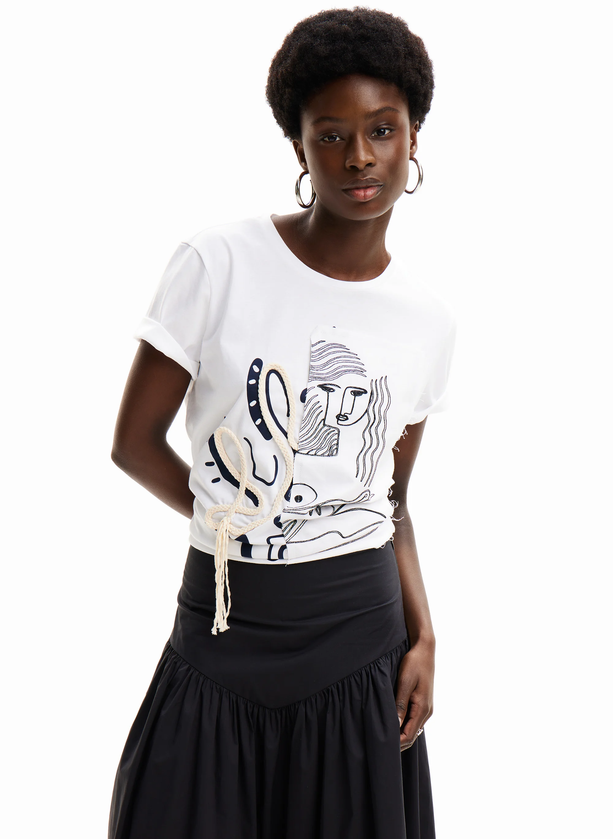 Tee-shirt ample col rond en coton imprimé | Blanc