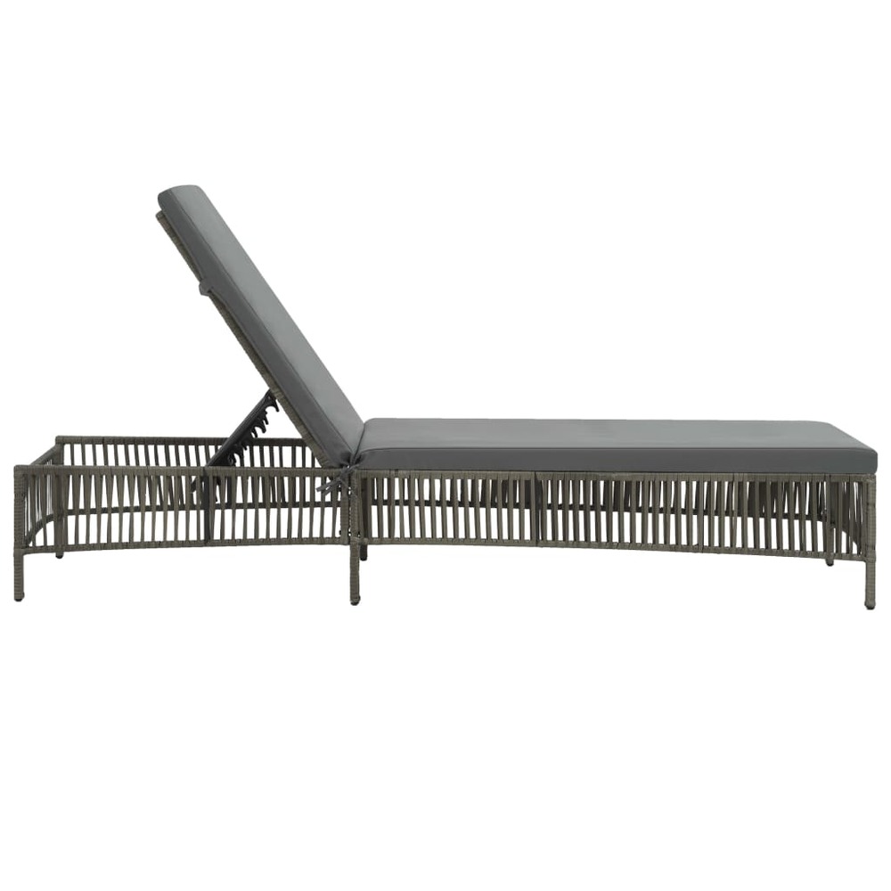 Transat chaise longue bain de soleil lit de jardin terrasse meuble d'extérieur avec coussin résine tressée gris