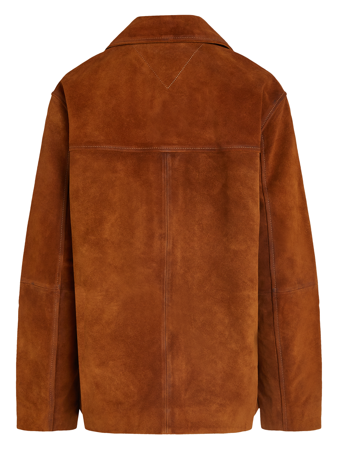 Veste droite col classique en cuir velours | Marron