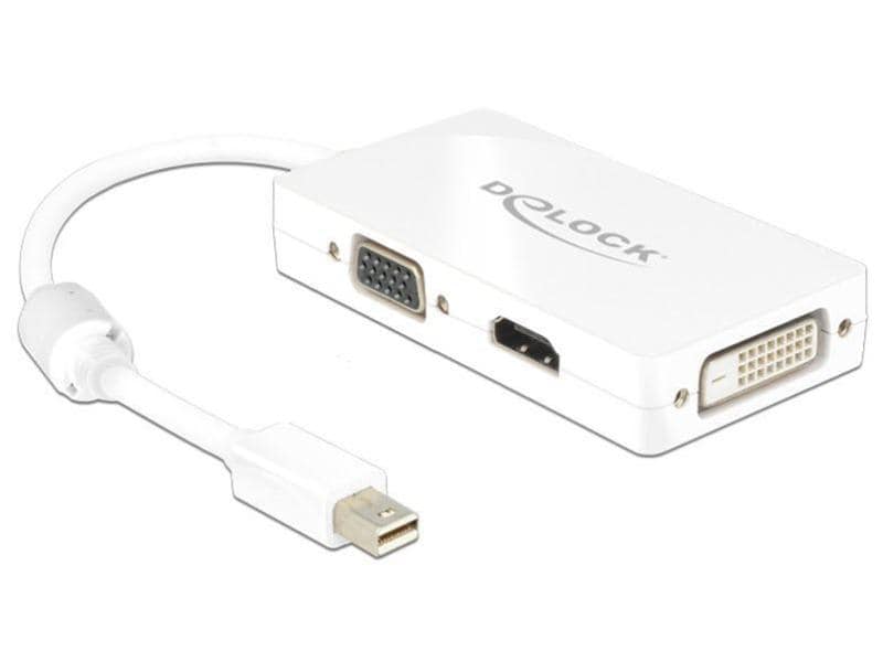 Delock Multiadapter Mini-DisplayPort - DVI-D/HDMI/VGA Mini Displayport 1.1 Stecker zu VGA/HDMI/DVI-Buchse, passiv, weiss