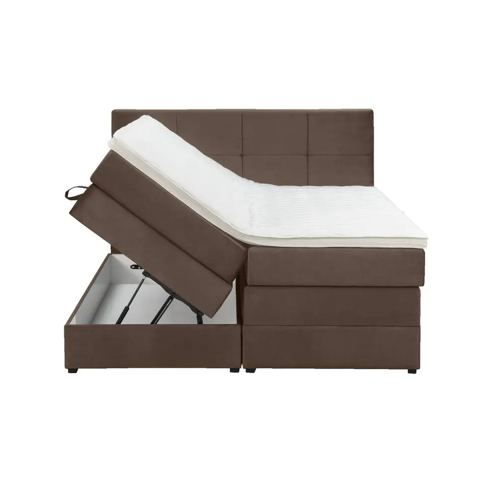 Boxspring met opbergruimte Liv geblokt - bruin - 140x200 cm