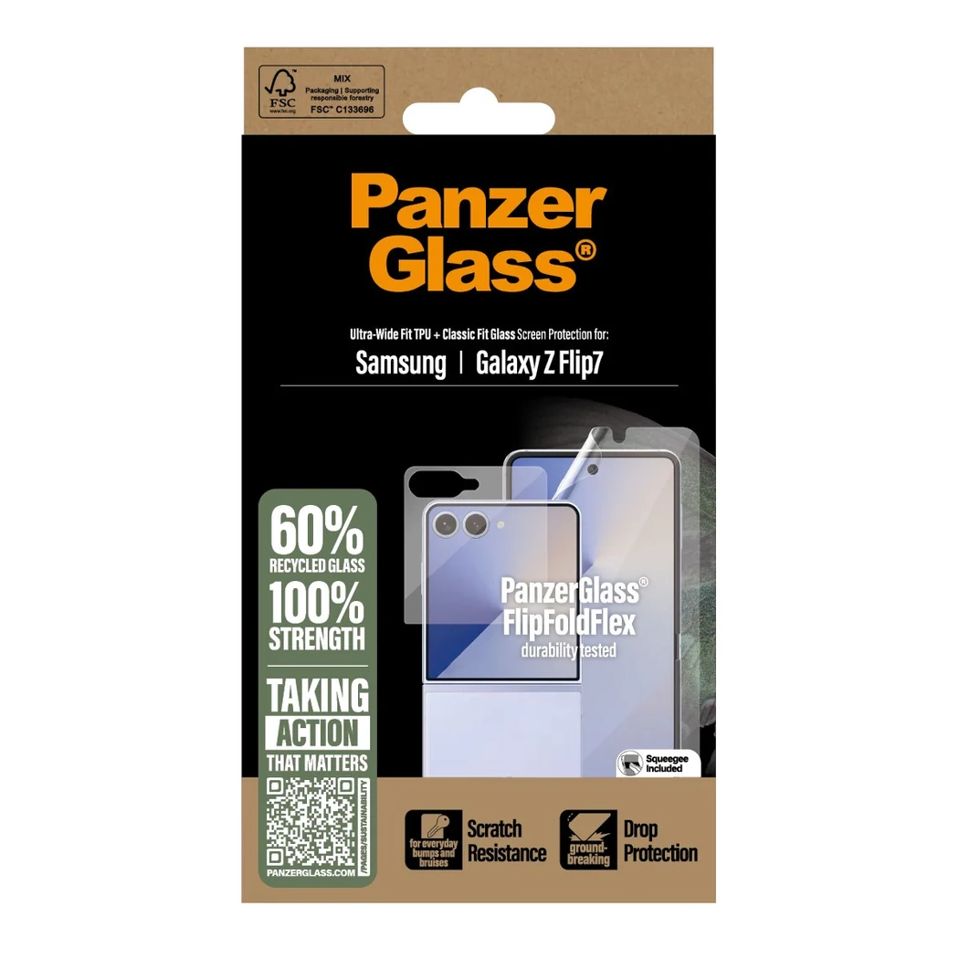 Samsung Galaxy Z Flip7 Antibakterielles Ultra Wide Fit Panzer Glas Case Friendly (PG96045)