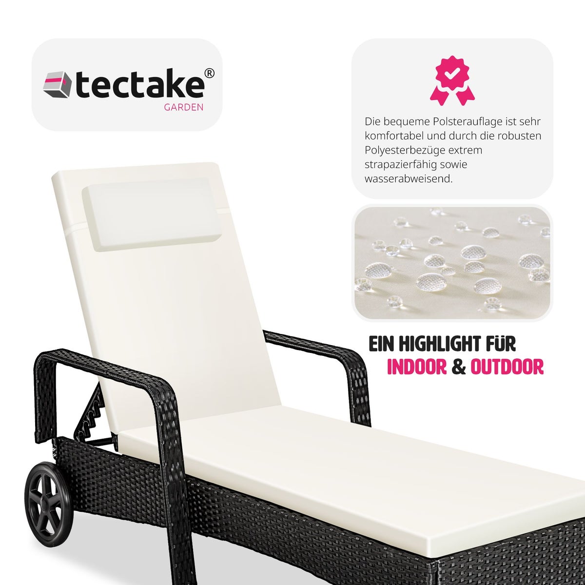 Rotan ligstoel tectake duurzaam 200 x 70 x 33 cm