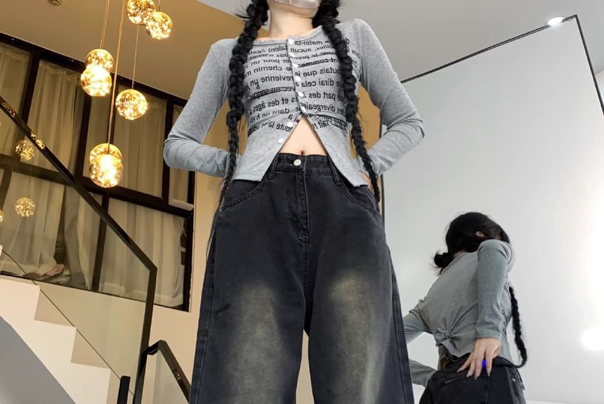 Bolgivy - Hoge taille, sterrengeborduurde, gewassen, losse jeans