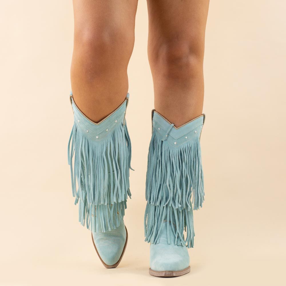 Nemonic 2279 cowboyboots boho fringe turquoise