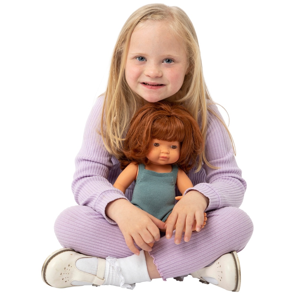 Miniland Lernpuppe Mädchen in blauem Outfit, 38 cm