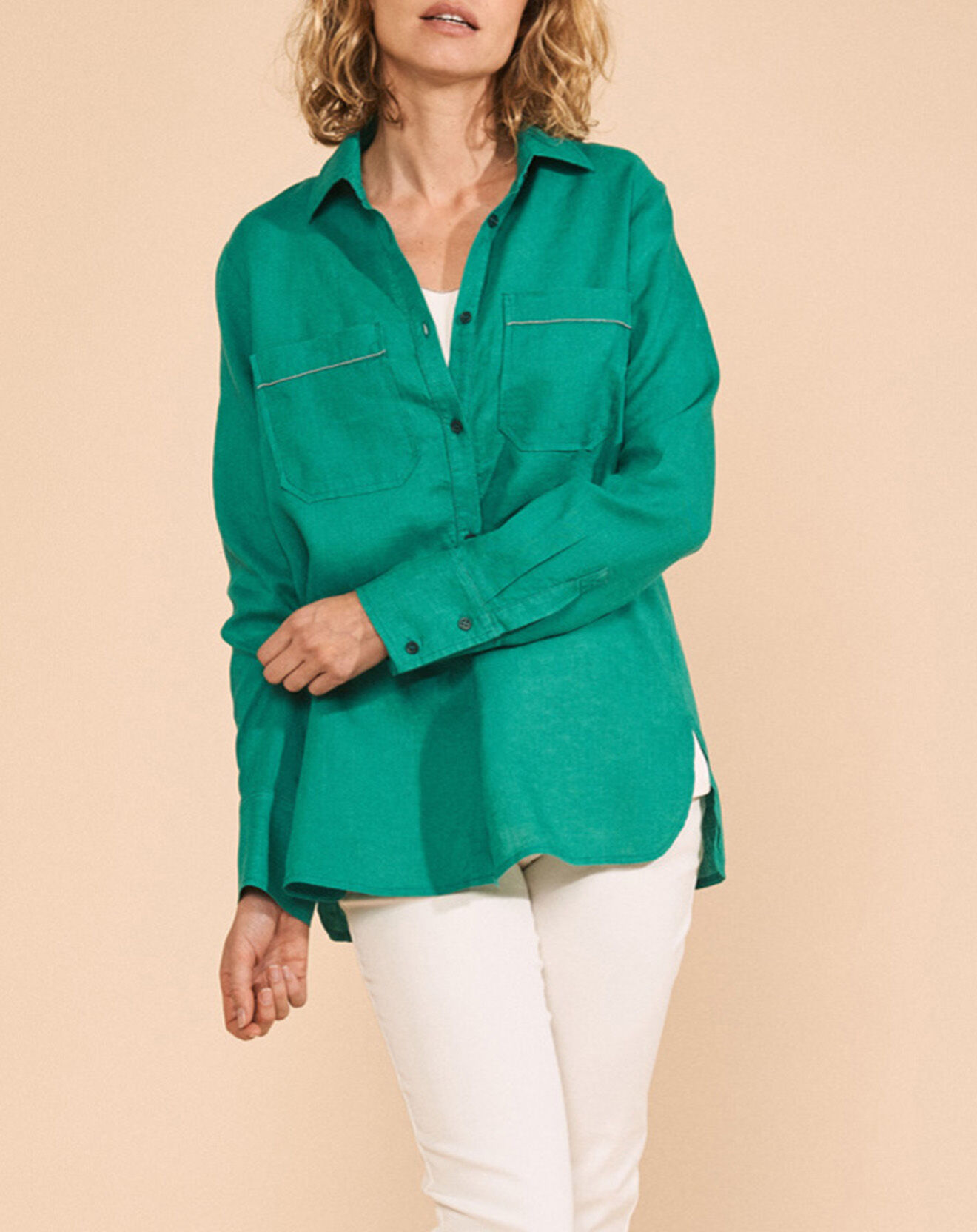 Devernois Chemise 100% Lin Cipriano vert eucalyptus