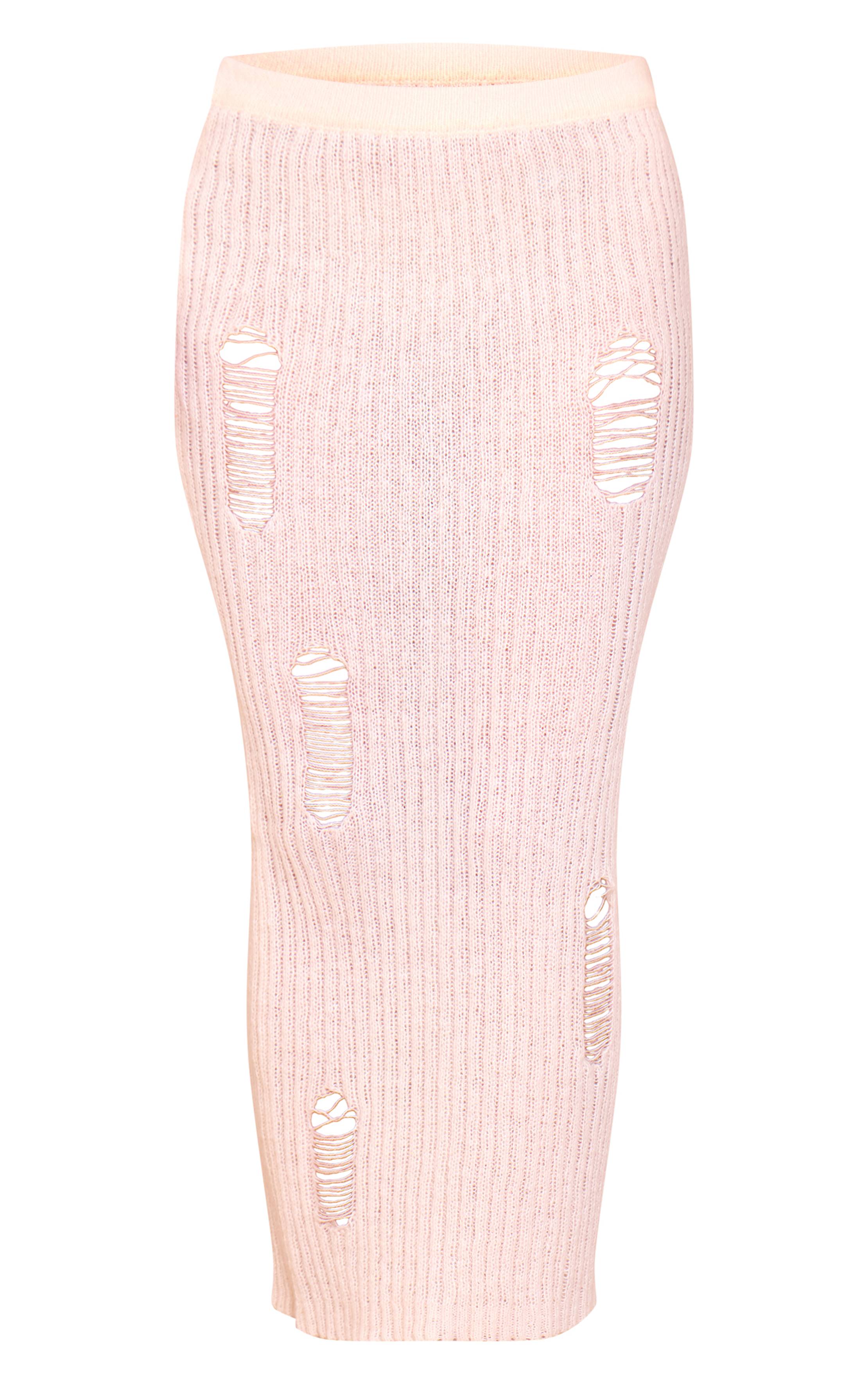 Crème Jupe Maxi Taille Basse En Maille Effet Usé Petite