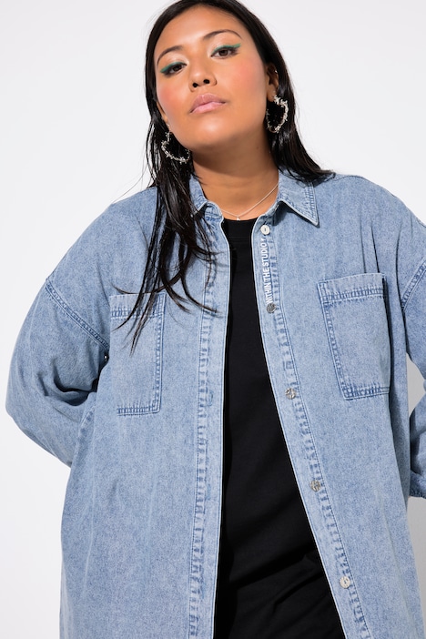 Jeanshemd, oversized, Knopfleisten-Stickerei