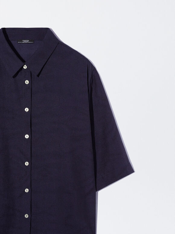 Camisa jacquard de manga curta - Azul marinho