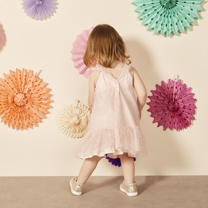 Robe sans manches en tulle imprimés papillons pour bébé fille - Rose