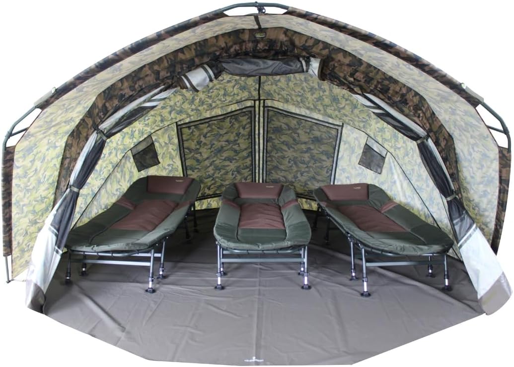 MK-Angelsport Fort Knox 2.0 Ghost 3-4 Personen Angelzelt | Innenhöhe 1,9m | BxTxH : 3,54 m x 3,75 m Karpfenzelt Dome | wasserfestes und temperaturstabiles Angelzelt, inkl. Gummihammer 1-2